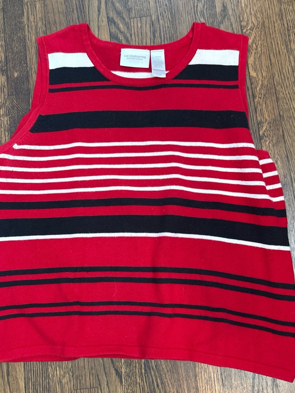 Liz Claiborne Red Black White Striped Knit Tank Top